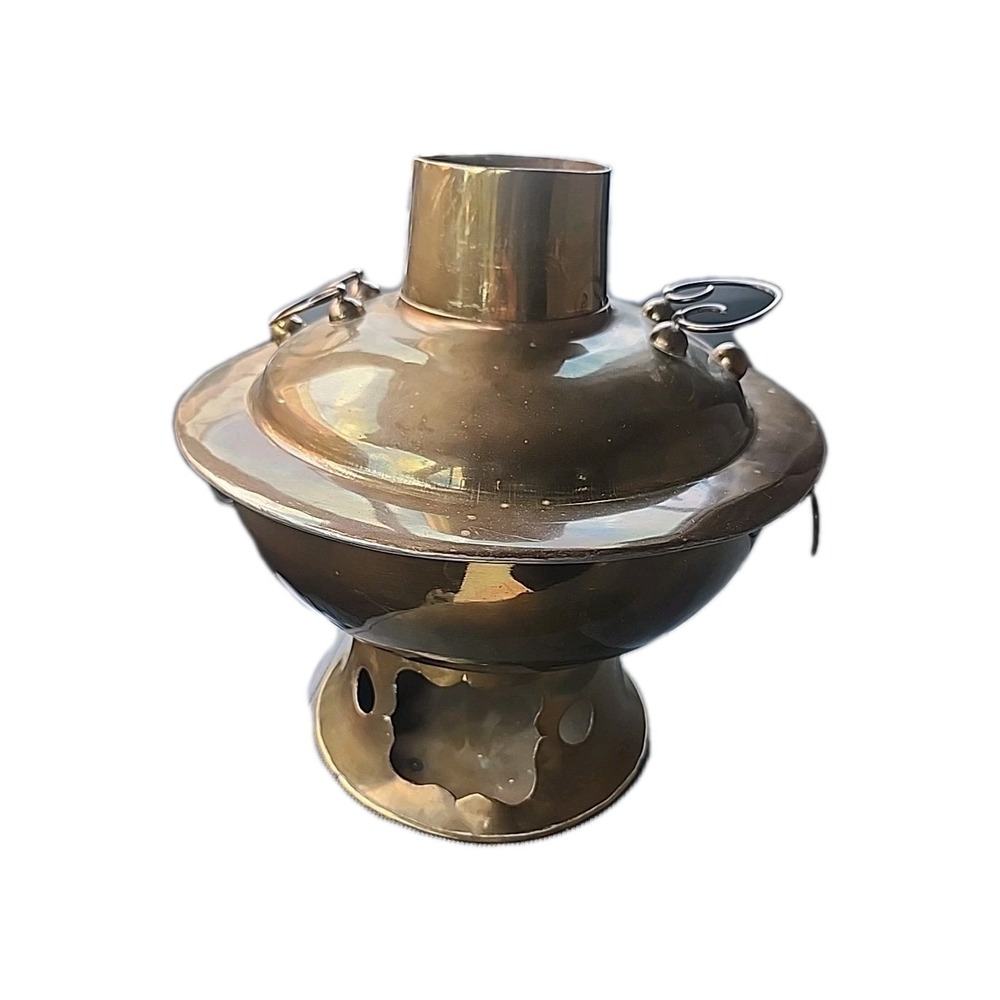Vintage Antique Chinese Large‎ Brass Hot Pot Fondue Soup Warmer